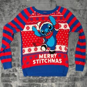 Disney Stitch Christmas Sweater Unisex XL Blue Red Merry Stitchmas Ugly Holiday